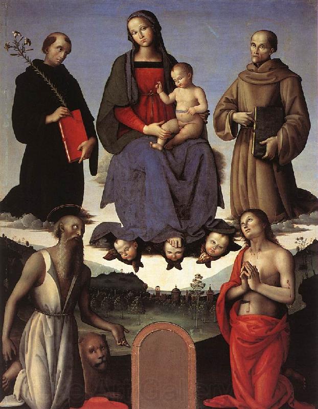 PERUGINO, Pietro Madonna and Child with Four Saints (Tezi Altarpiece) af Germany oil painting art